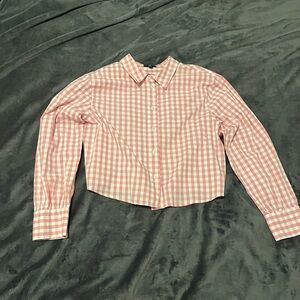 Velvet Heart Light Pink Gingham Cropped Button Up Shirt Cotton Size Large
